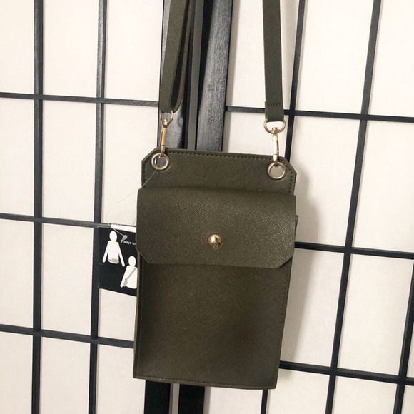 Rainbow Handbags - Olive green crossbody bag . Can be worn two ways . Phone case bag . Phone bag.